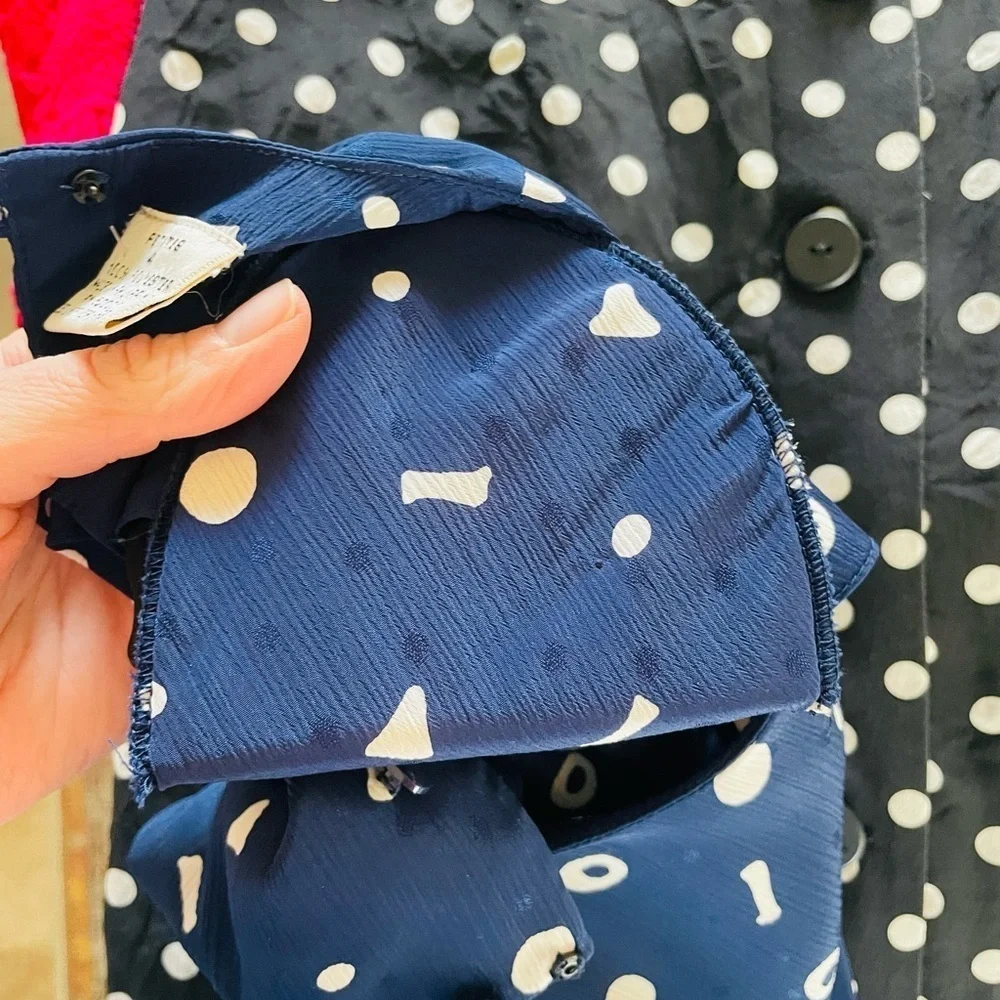Vintage Liz Claiborne Navy Blue Button Back Abstract Print Pleated Midi Dress - Picture 7 of 16